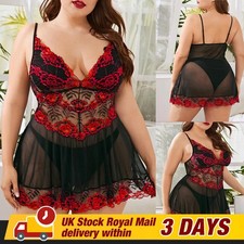 Plus Size Women Lace Sexy Lingerie Nightdress G-String Thong Babydoll Nightwear