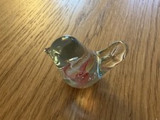 Glass Bird Ornament With Pink Internal Swirl Excellent Condition