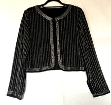 Jacket Evening 12/14 Black Silver Beading Long Sleeves Round Neckline