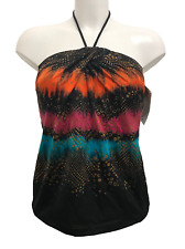 Sunflair Black Tankini Top 36B Vibrant oranges pinks halterneck strapless padded
