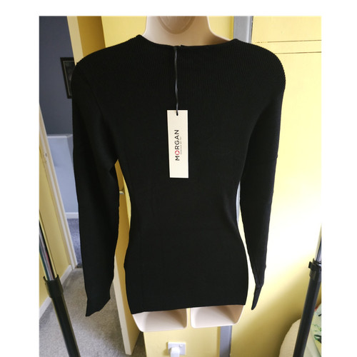 Morgan black rib knit - black, v-neck