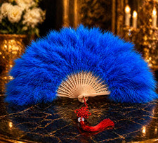 Premium Royal Blue Feather Fan