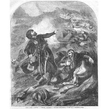 COSSACK Attacking a Wounded Englishman - Antique Print 1855