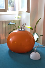 HARVEY GUZZINI Rare 70s ORANGE Acrylic Pendant Lamp BUD 3029 by STUDIO 6G
