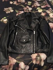 Zara Studded Faux Leather Jacket XS Oversized Fit