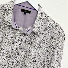 Jeff Banks Shirt Mens XL Extra Large Floral White Purple London Long Sleeve