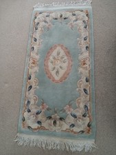ART DECO RECTANGULAR FLORAL WOOL HEARTH RUG DUCK EGG BLUE AND PASTEL CLOURS