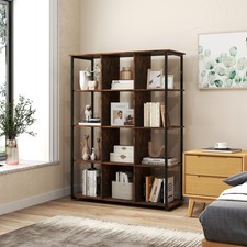 Tall Freestanding Bookshelf 12-Cube Bookcase-Brown