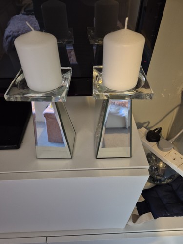 Silver mirror candle sticks - candle,