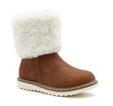 Girls Winter Ankle Boots Kids Fluffy Boots Faux Leather Zip Up Casual Snow Shoe