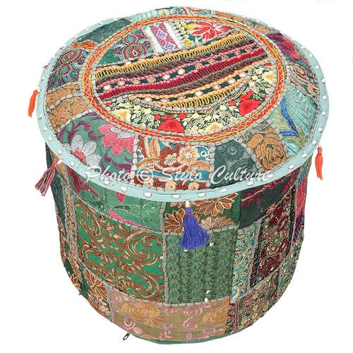 Indian green patchwork ottoman - patchwork,