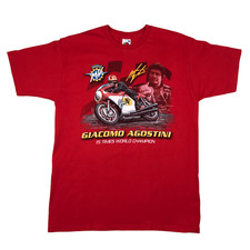 Giacomo Agostini 15 Times World Moto GP Champion Graphic T shirt *SIGNED* Red M