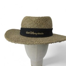 Walt Disney World Flat Brim Hat  Natural Straw With Black Ribbon - Adult  Size