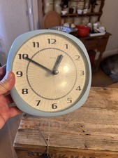 Vintage Blue Plastic Smiths Kitchen Wall Clock Pull-Cord Mechanism Needs Repair