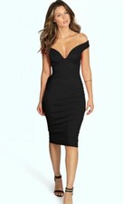 boohoo off shoulder midi dress