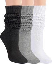 2Pairs Slouch-Socks Womens 4-7 Long Knit Knee High Boot Slouchy Scrunch Socks
