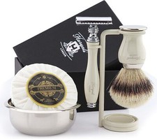 Men Shaving Set Gift Kit Synthetic Silver Tip Badger/Safety Razor for Men