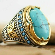 Men Wholesale Turquoise Handmade Ring Women Size 925 Jewelry Silver 6-12 Vintage