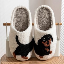 Women Indoor Slippers Cute Dachshund Dog Warm Lightweight Bedroom Cotton Shoes