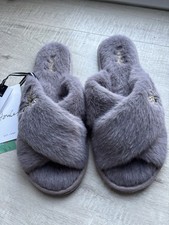 BNWT JOULES Honey Grey Faux Fur Slippers Size Medium 5/6 EU38/39