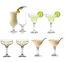 8x Cocktail glasses (2x Margarita + 2x Fiesta Hurricane + 2x Martini +2x Saucer)
