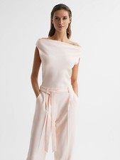 REISS MAPLE OFF-THE-SHOULDER JUMPSUIT IN NUDE/PINK