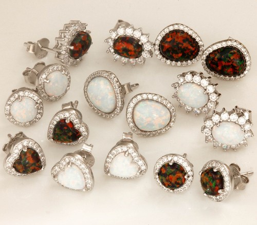 Black white opal stud - white,