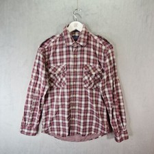 Pendleton Deck Shirt Mens Small Red White Vintage Cotton Plaid Tartan Button Up