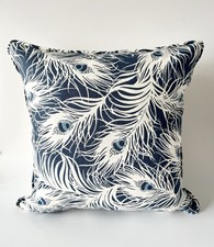 Peacock Feather Print Piped Edge Cushion