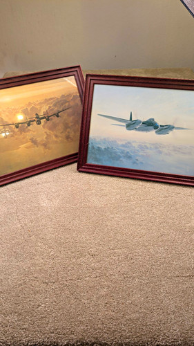 Pair framed aviation prints - framed,