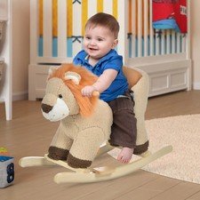 Kids Children Rocking Horse Plush Ride On Lion Seat w/ Sound Wood Base Seat Safe