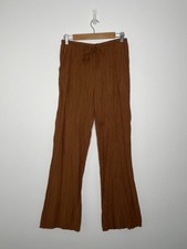 Zara Crinkle Wide Leg Trousers S Lightweight Pull-On Elastic Waist Holiday L32