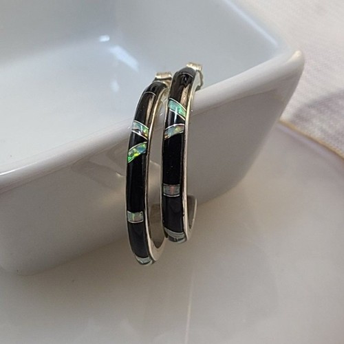 Black jade opal half hoop - half,