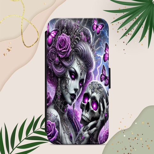 Gothic girl skull purple flip - gothic,