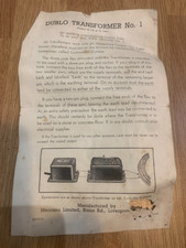 HORNBY DUBLO TRANSFORMER NO1, INSTRUCTION SHEET, VINTAGE, USED, G/FC.