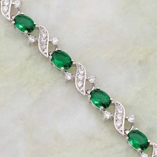 14K W GOLD EP 5 CT DIAMOND SIMULATED EMERALD OVAL CUT TENNIS LINK BRACELET