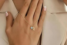 Minimalist Initial Necklace with Heart Birthstone, Custom Letter Necklace