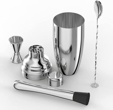 Cocktail Shaker Maker Set Shaker Glass Twisted Bar Spoon Strainer Muddler