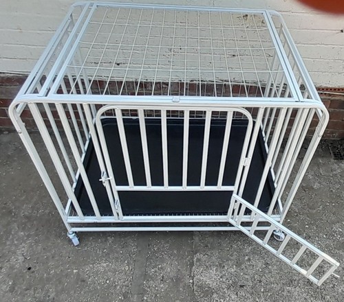 White steel dog crate - dog,