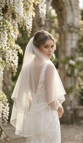 Veil white elegant bordered - white,