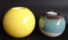 2 china ball tea lights/candle holders, yellow & teal/brown, excellent condition