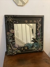 Vintge Handmade Wood Framed Mirror with Underwater Theme Scene