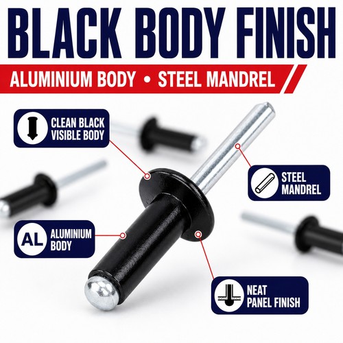 2mm black pop rivets - black,