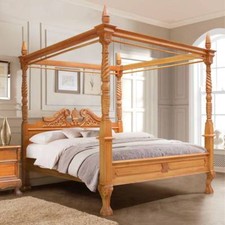 USA King 76"X80" MahoganyQueen Anne style hand carved four poster canopy bed 