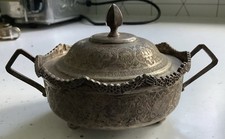 Vintage Middle Eastern Silver Bowl W/ Lid Marked Repurpose Style 1900s 265 Grams