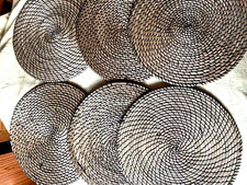 Placemats Extra Large Round Rattan Woven Table Mats Brown 36.5cm Approx Set x 6