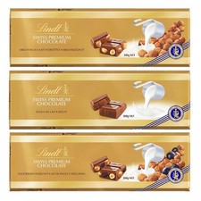 Lindt Swiss Chocolate Bars - 3 x 300g Hazelnut, Milk & Hazelnut with Raisin