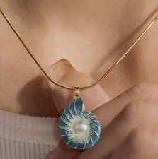 Ammonite Stylish Simple Sea Life Elements Artificial Pearl Conch Pendant