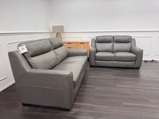 FURNITURE VILLAGE Grey Genuine Leather Static 3 & 2 Seater Sofa Set