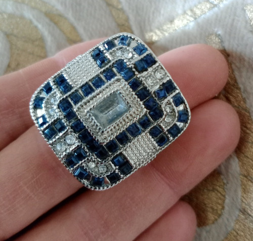 Black silver square - black, ring